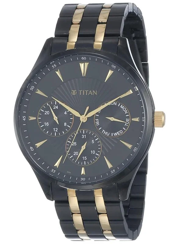 تيتان ساعة تيتان ريجاليا سوداء فاخرة للرجال بقرص متعدد الوظائف كوارتز